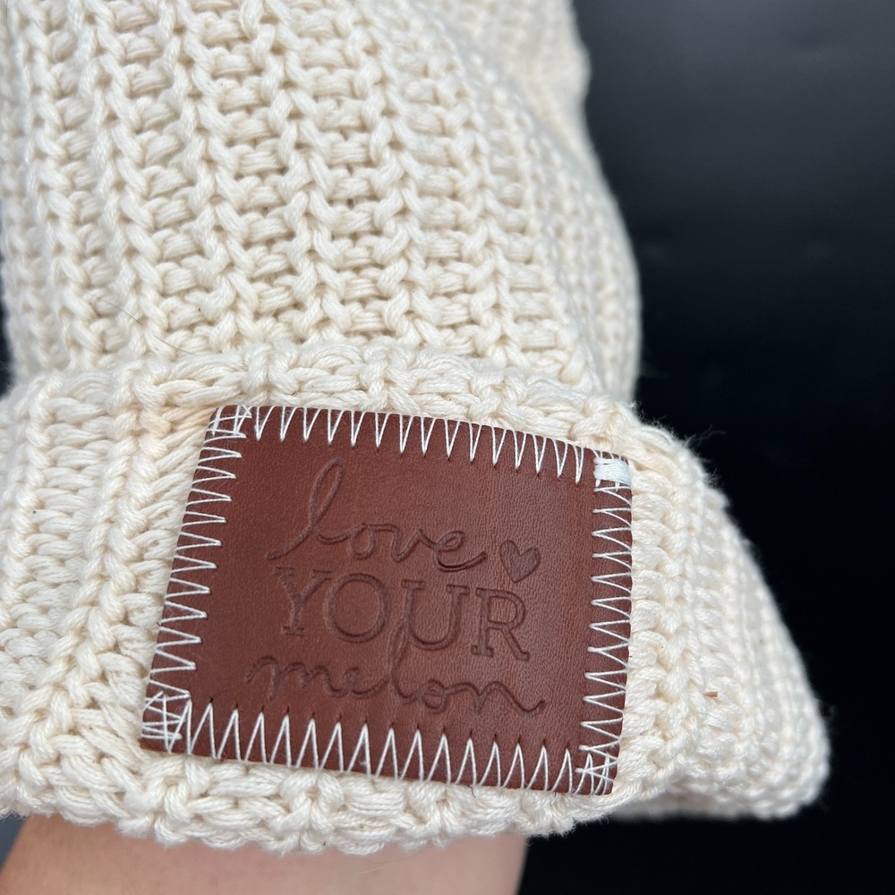 Love your melon white pom pom hat 100% cotton cozy hat - Picture 3 of 7
